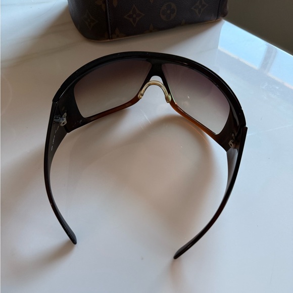 Chanel brown gold vintage iconic oversized Victoria Beckham shield sunglasses - Picture 6 of 14